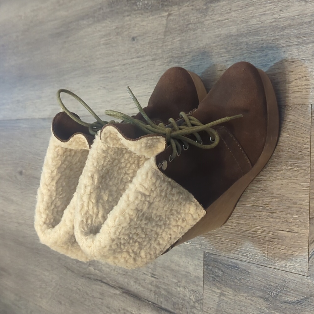 Naughty Monkey Fur Lined Wooden Wedge Heel Boots